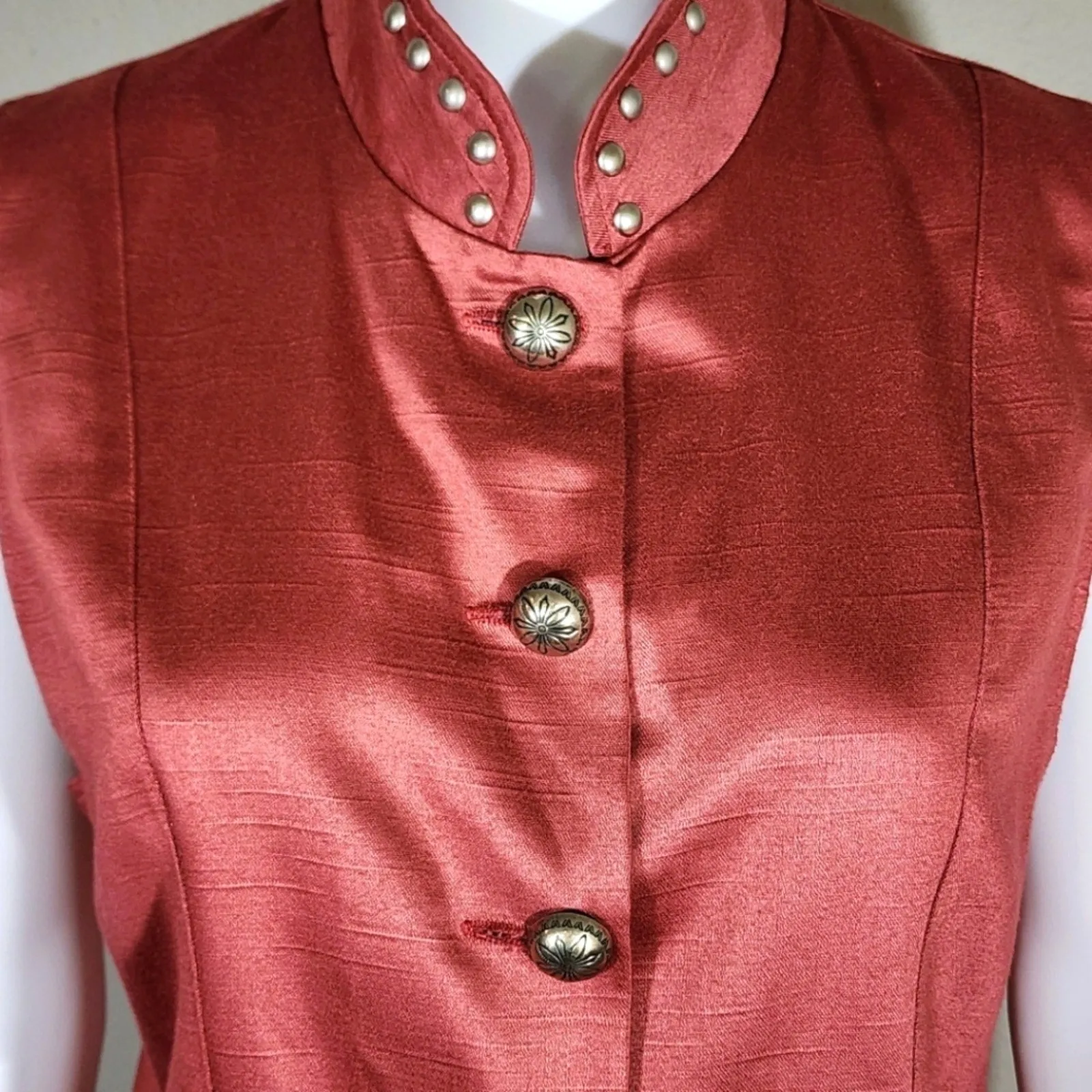 VTG New Frontier Women's Studded Collar Cotton Blend Button-Down Vest, Rodeo Western Style,  Large