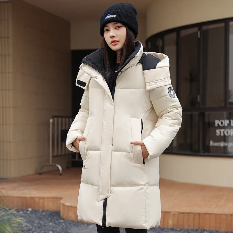 Water-Resistant Hooded Puffer Coat with Thickened Quilted Design