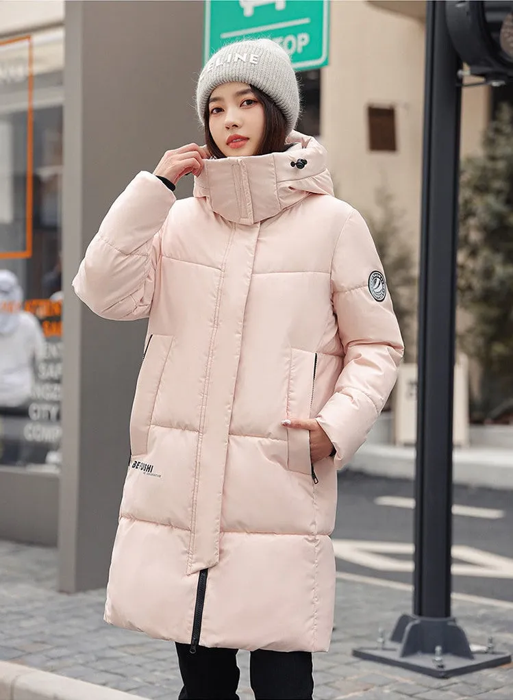Water-Resistant Hooded Puffer Coat with Thickened Quilted Design