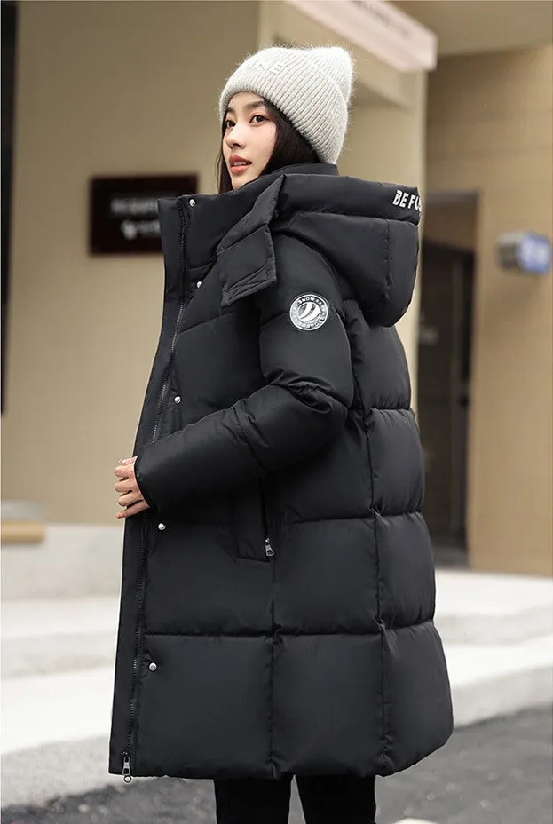 Water-Resistant Hooded Puffer Coat with Thickened Quilted Design