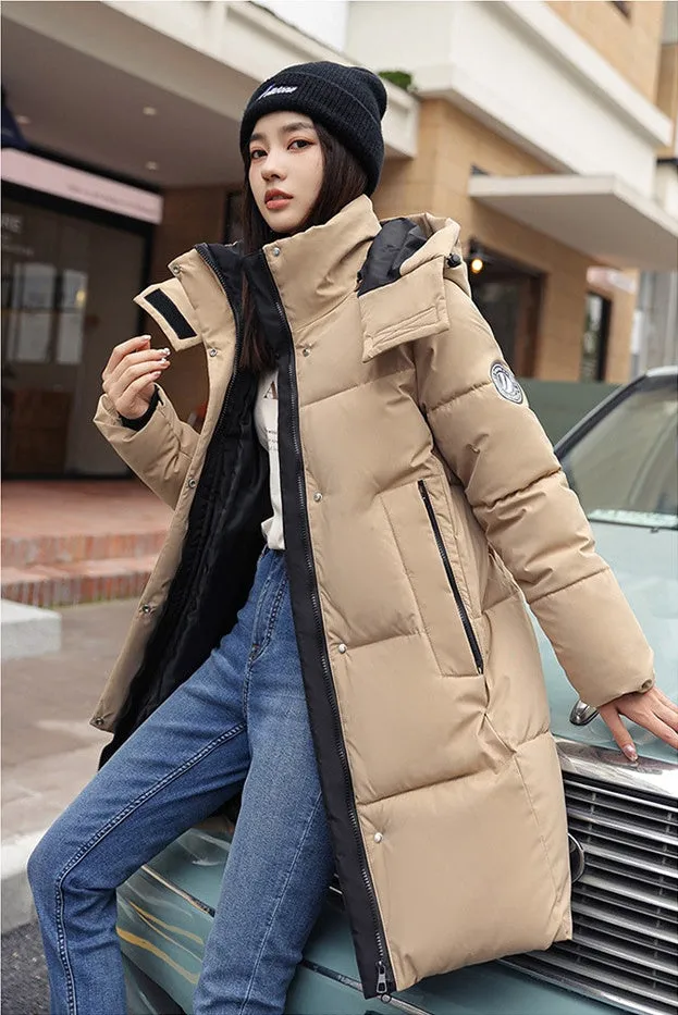 Water-Resistant Hooded Puffer Coat with Thickened Quilted Design