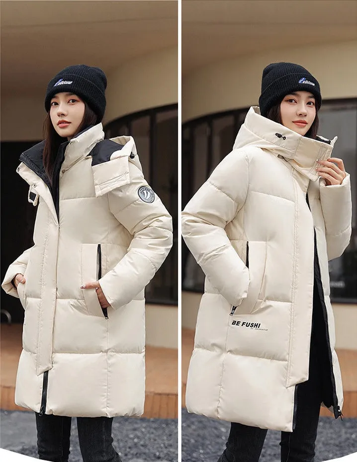 Water-Resistant Hooded Puffer Coat with Thickened Quilted Design