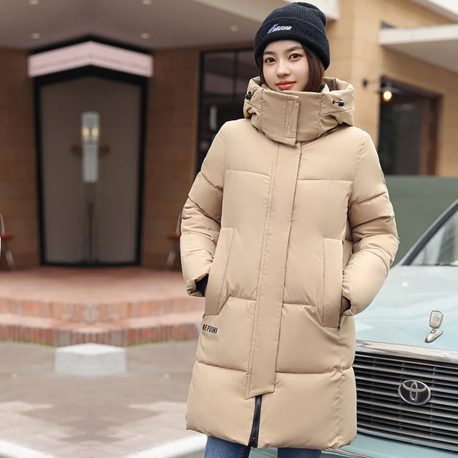 Water-Resistant Hooded Puffer Coat with Thickened Quilted Design