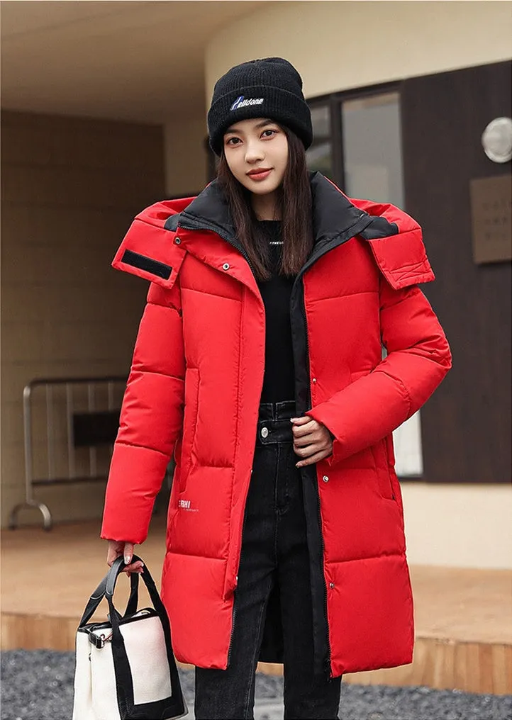 Water-Resistant Hooded Puffer Coat with Thickened Quilted Design