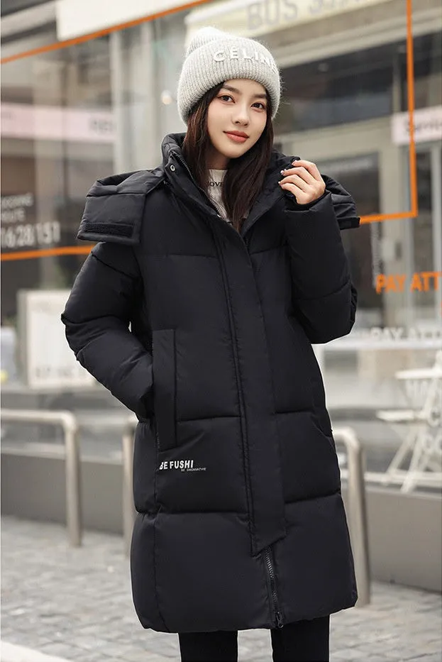 Water-Resistant Hooded Puffer Coat with Thickened Quilted Design