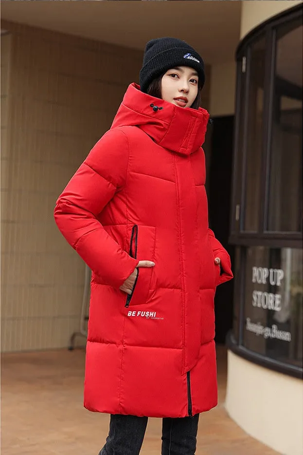 Water-Resistant Hooded Puffer Coat with Thickened Quilted Design