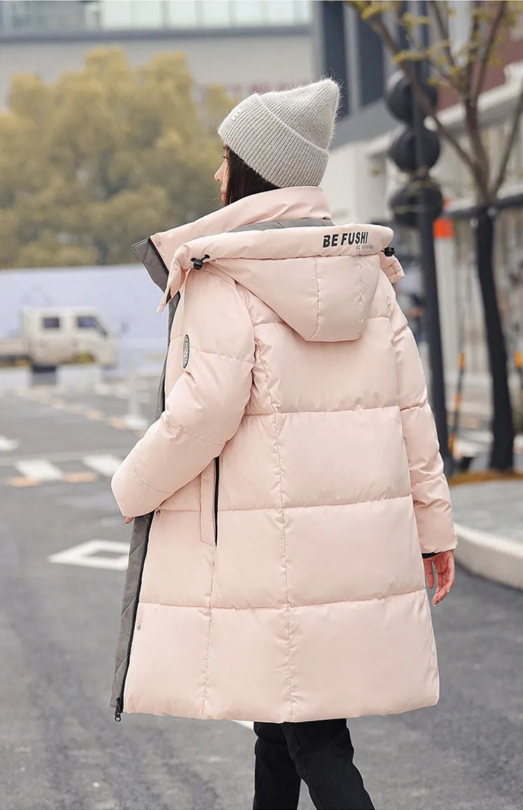 Water-Resistant Hooded Puffer Coat with Thickened Quilted Design