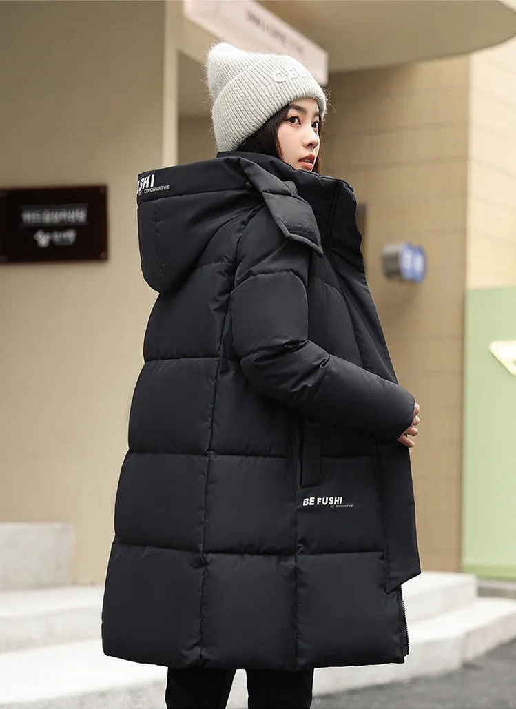 Water-Resistant Hooded Puffer Coat with Thickened Quilted Design