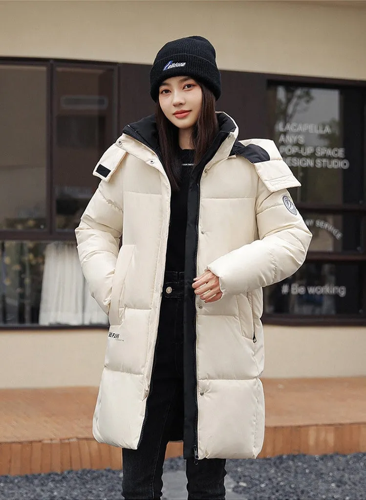 Water-Resistant Hooded Puffer Coat with Thickened Quilted Design