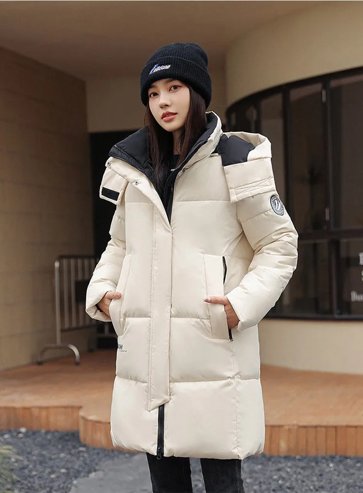 Water-Resistant Hooded Puffer Coat with Thickened Quilted Design