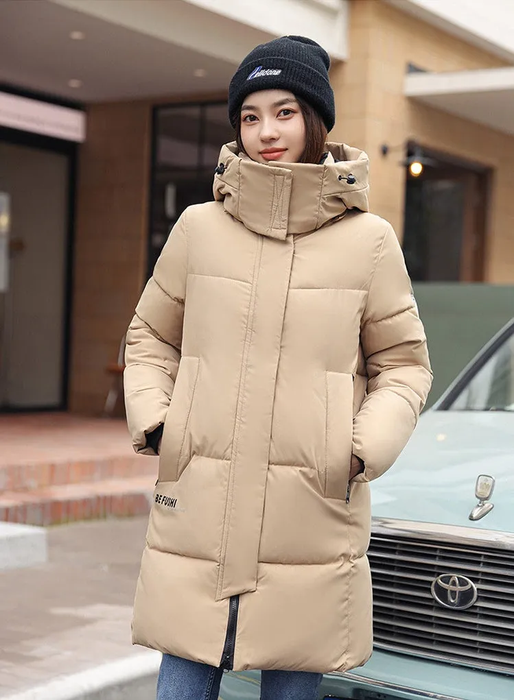 Water-Resistant Hooded Puffer Coat with Thickened Quilted Design