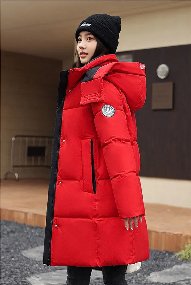 Water-Resistant Hooded Puffer Coat with Thickened Quilted Design