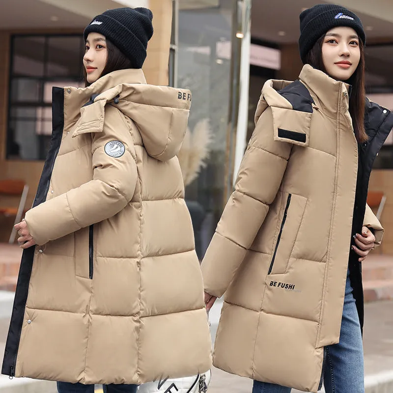 Water-Resistant Hooded Puffer Coat with Thickened Quilted Design