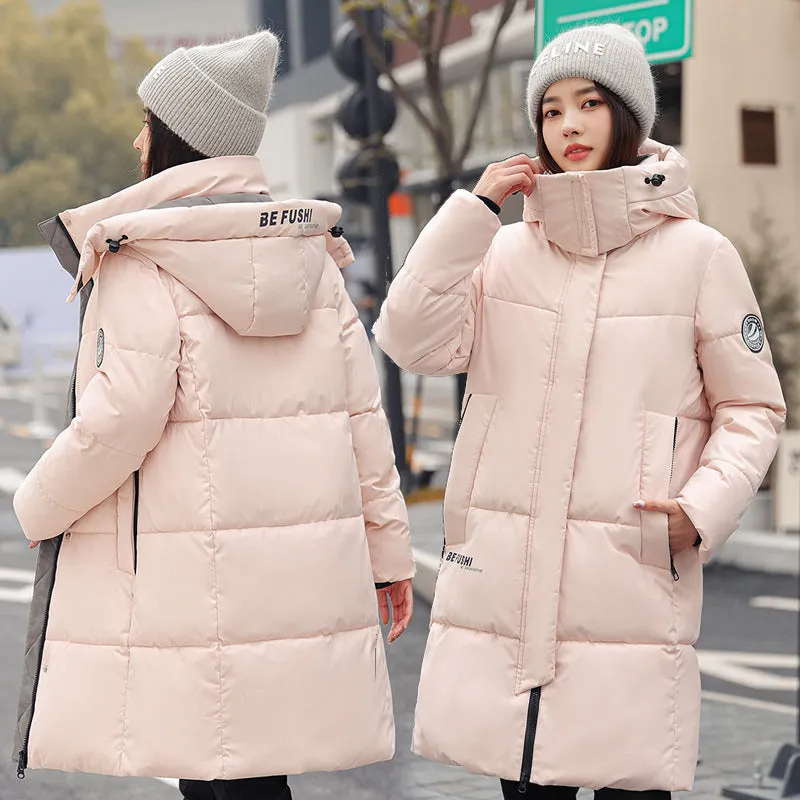 Water-Resistant Hooded Puffer Coat with Thickened Quilted Design