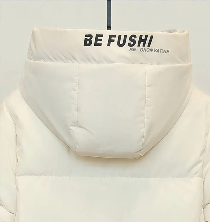 Water-Resistant Hooded Puffer Coat with Thickened Quilted Design