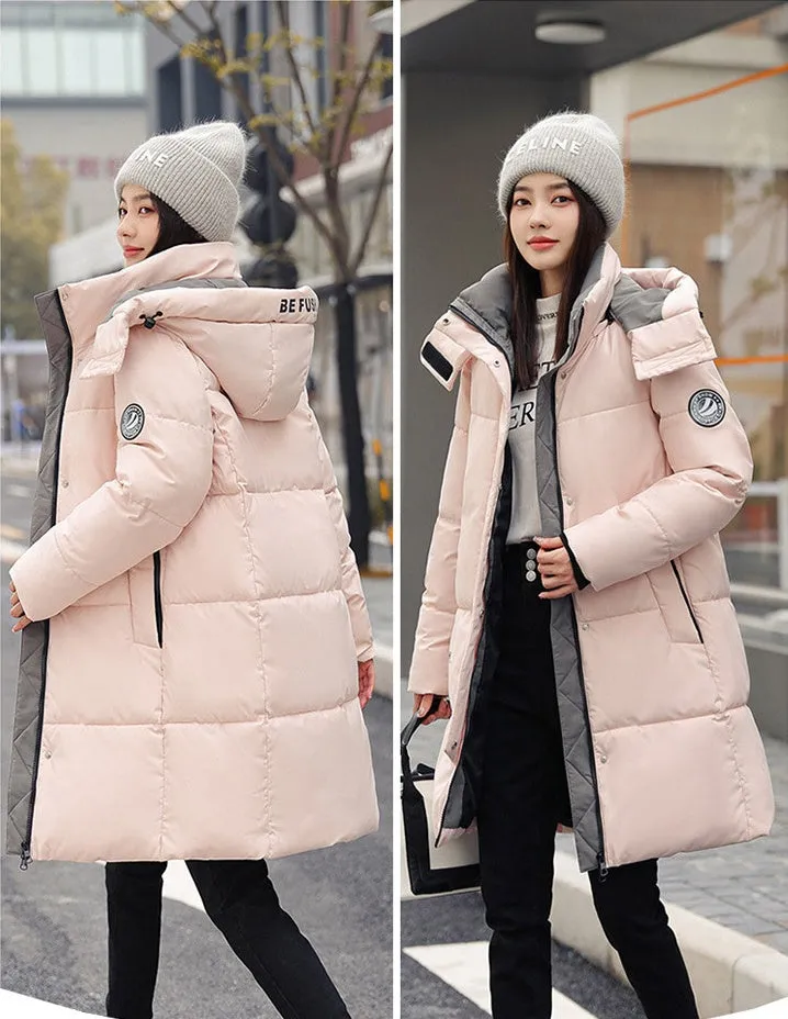 Water-Resistant Hooded Puffer Coat with Thickened Quilted Design
