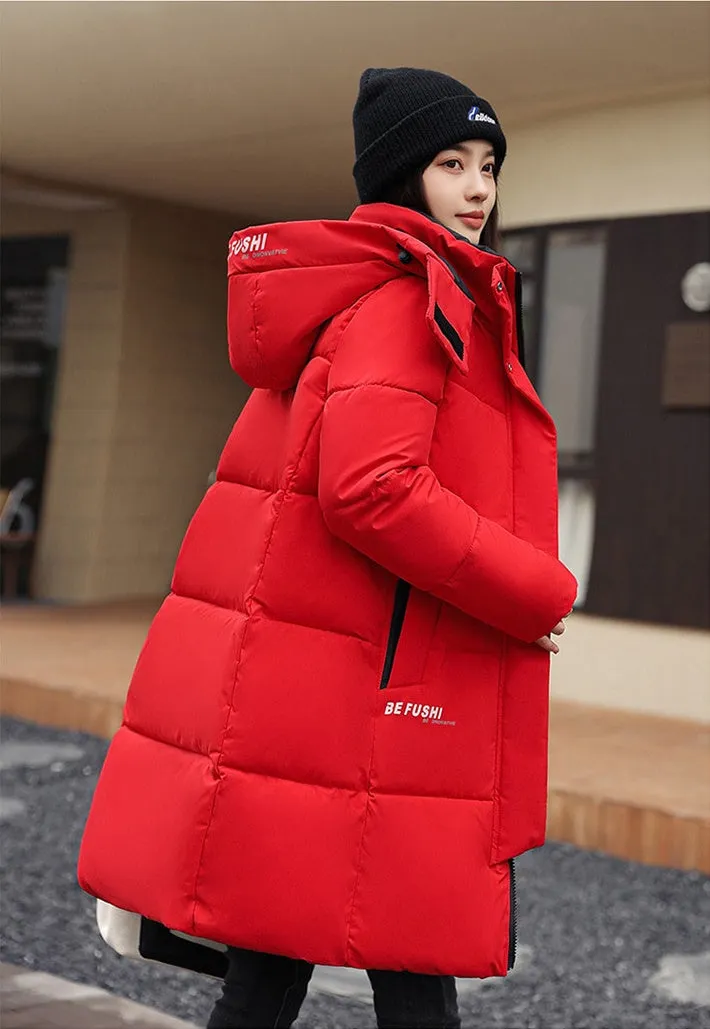 Water-Resistant Hooded Puffer Coat with Thickened Quilted Design