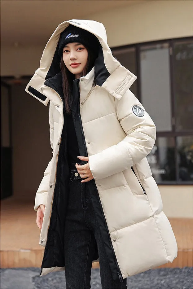 Water-Resistant Hooded Puffer Coat with Thickened Quilted Design