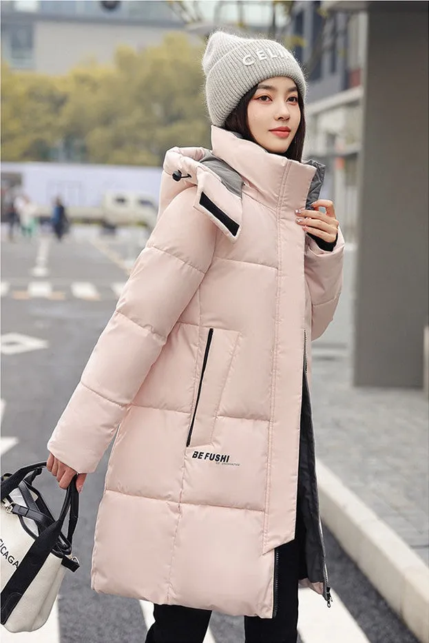 Water-Resistant Hooded Puffer Coat with Thickened Quilted Design