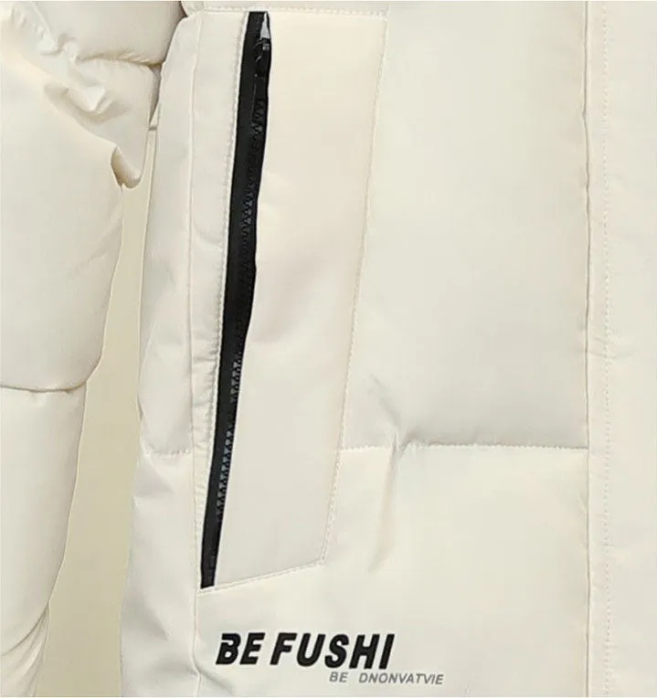 Water-Resistant Hooded Puffer Coat with Thickened Quilted Design