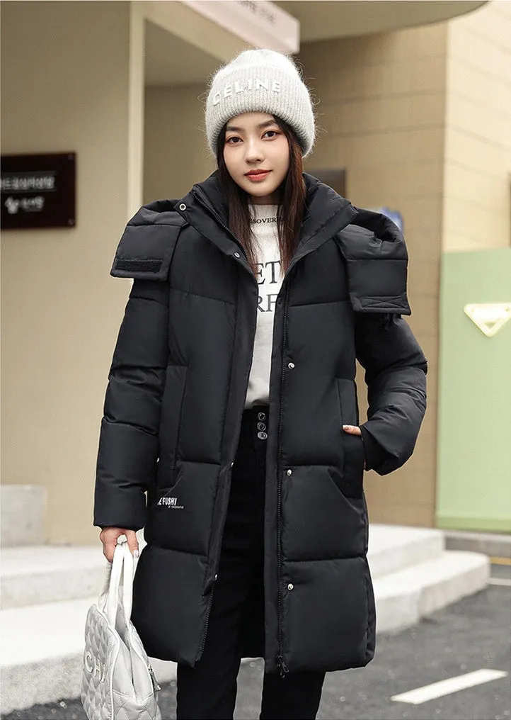 Water-Resistant Hooded Puffer Coat with Thickened Quilted Design