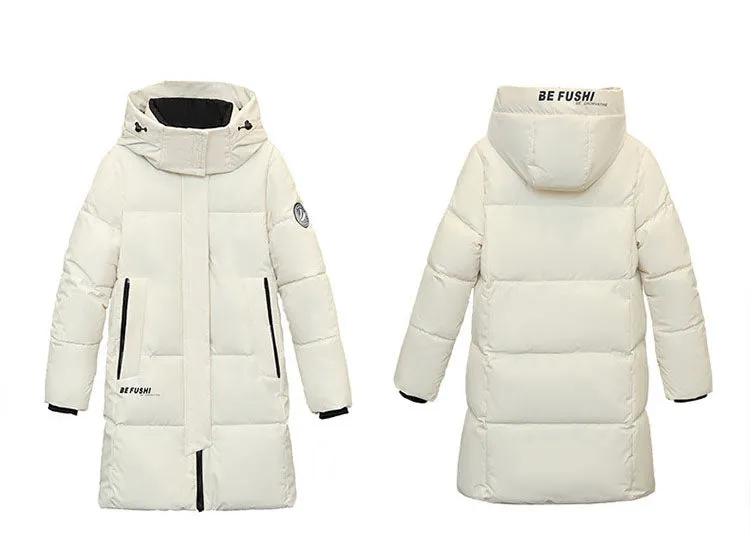 Water-Resistant Hooded Puffer Coat with Thickened Quilted Design
