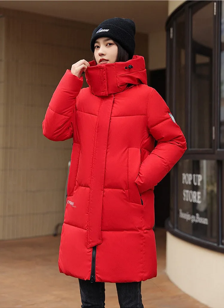 Water-Resistant Hooded Puffer Coat with Thickened Quilted Design
