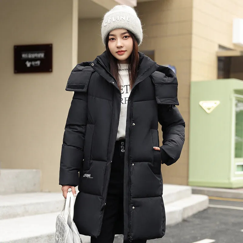 Water-Resistant Hooded Puffer Coat with Thickened Quilted Design