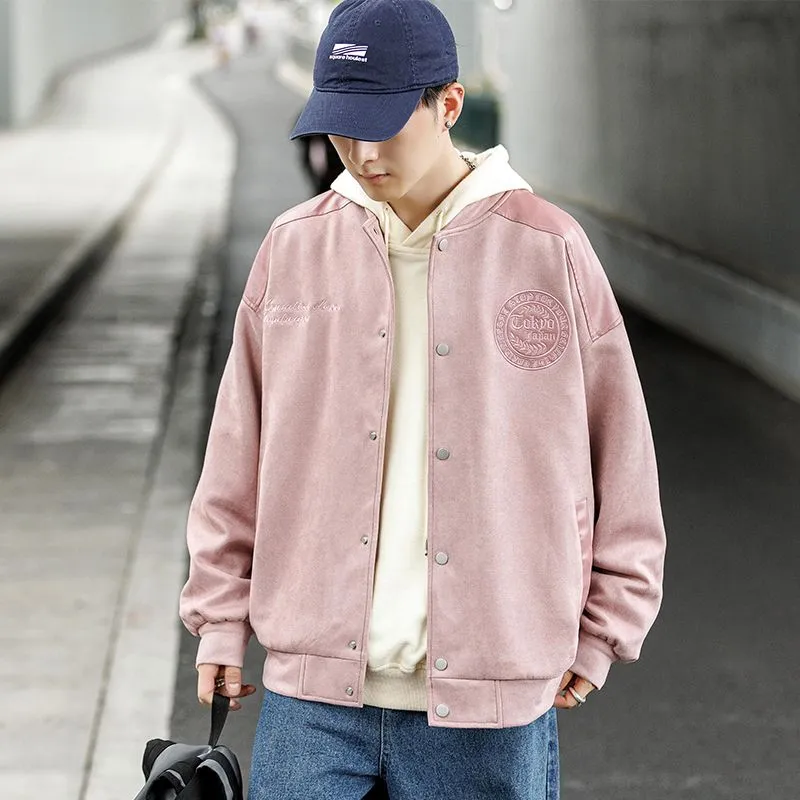 Waterproof Men's Varsity Jacket with Easy-to-Clean Fabric and Embossed Details