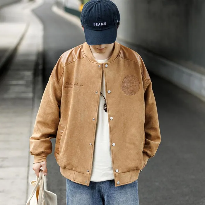 Waterproof Men's Varsity Jacket with Easy-to-Clean Fabric and Embossed Details