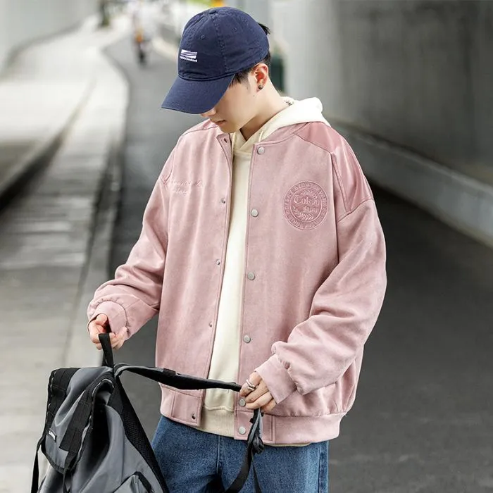 Waterproof Men's Varsity Jacket with Easy-to-Clean Fabric and Embossed Details