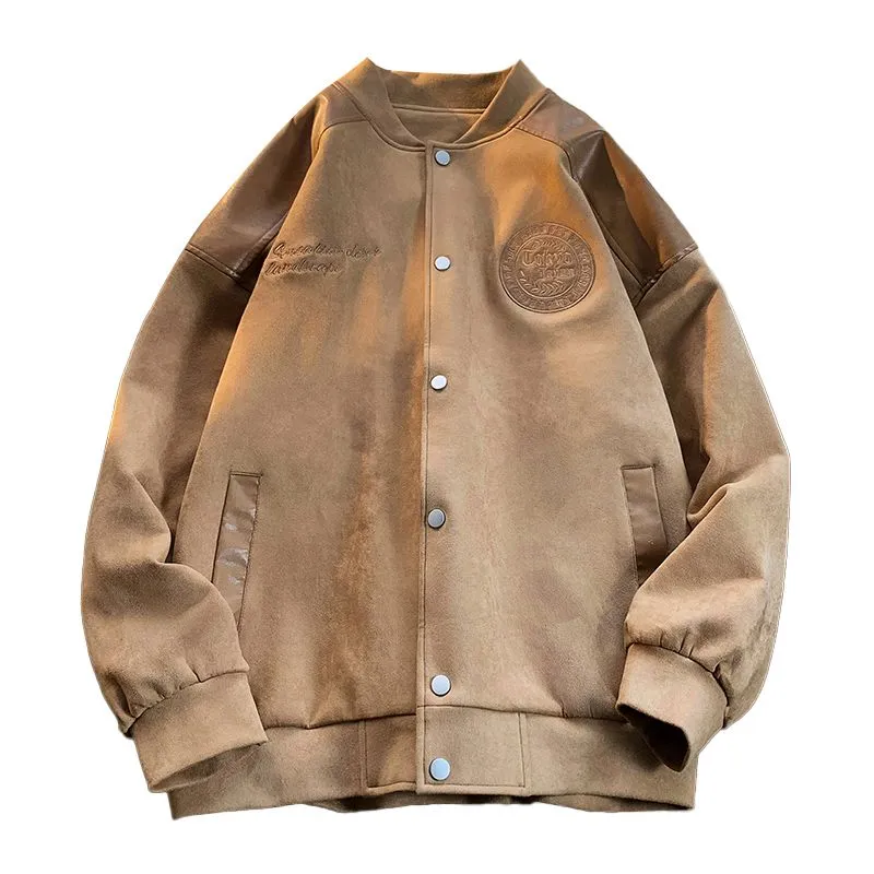 Waterproof Men's Varsity Jacket with Easy-to-Clean Fabric and Embossed Details