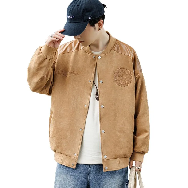 Waterproof Men's Varsity Jacket with Easy-to-Clean Fabric and Embossed Details