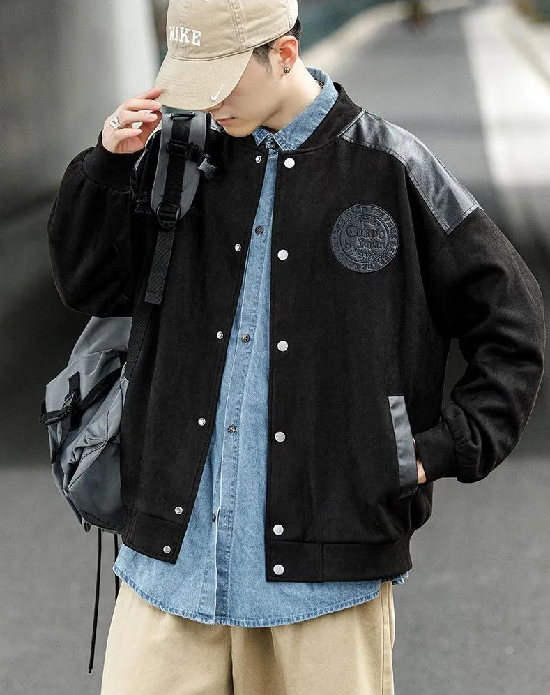 Waterproof Men's Varsity Jacket with Easy-to-Clean Fabric and Embossed Details