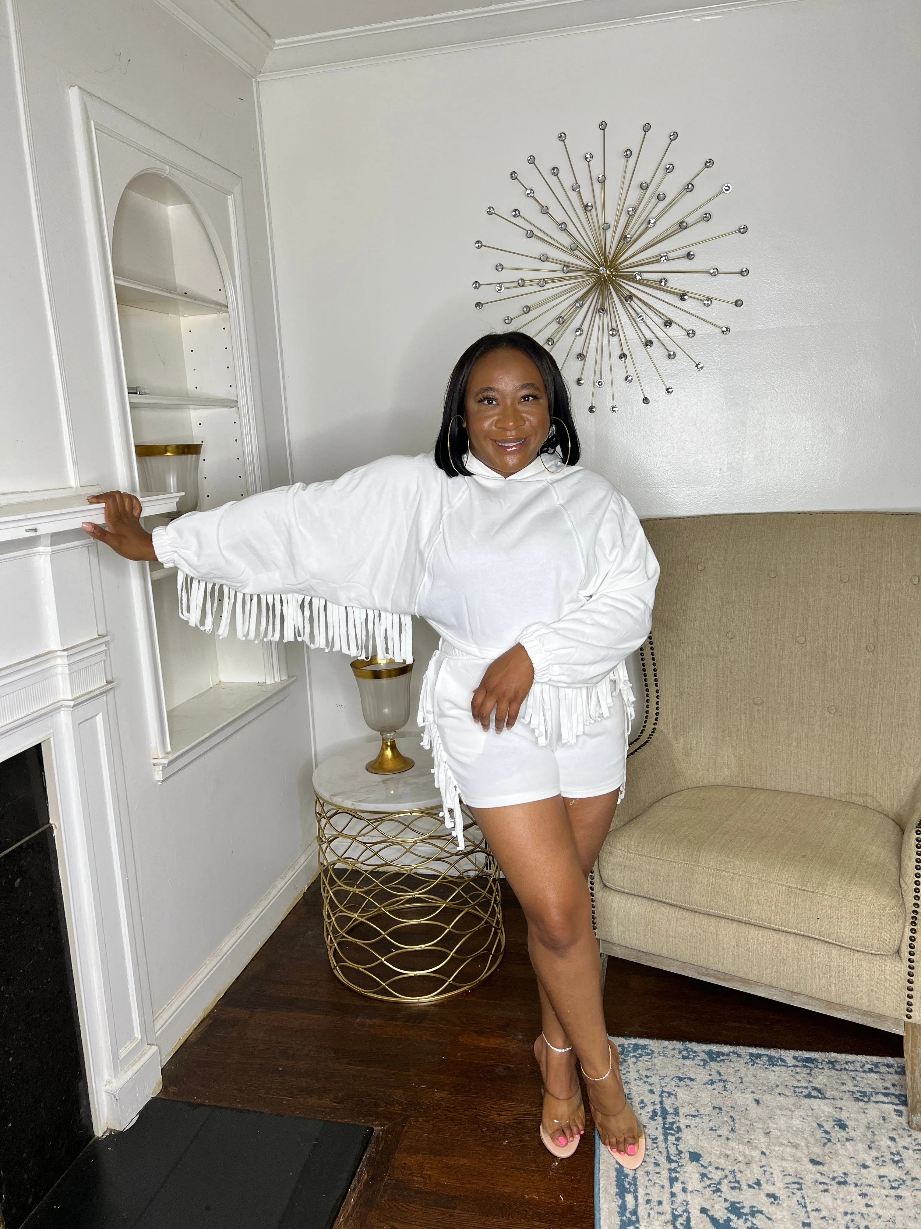 White Fringe Short Set