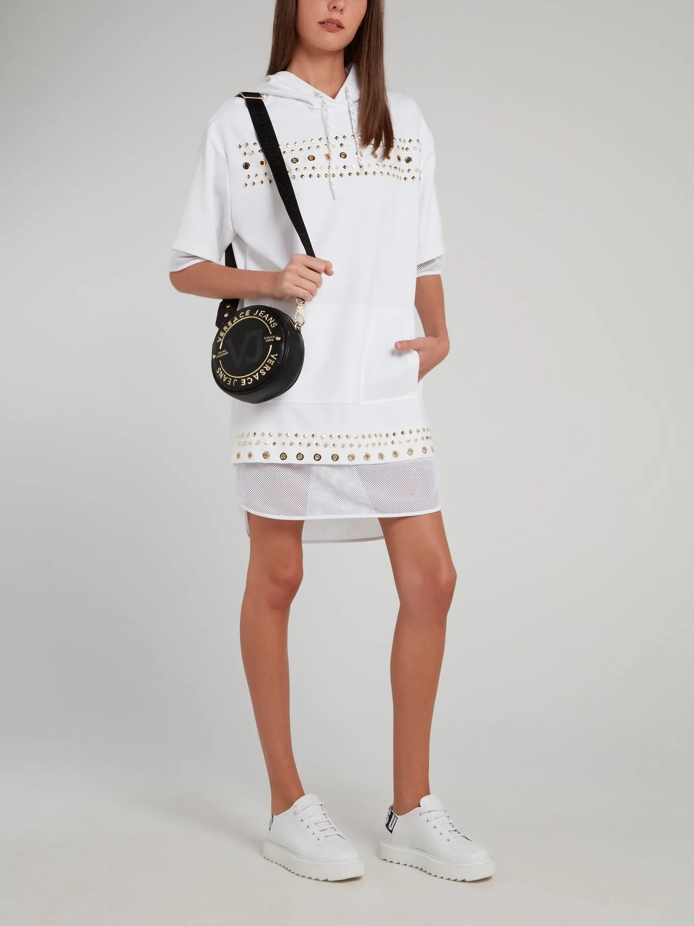 White Net Edge Embellished Hooded Dress