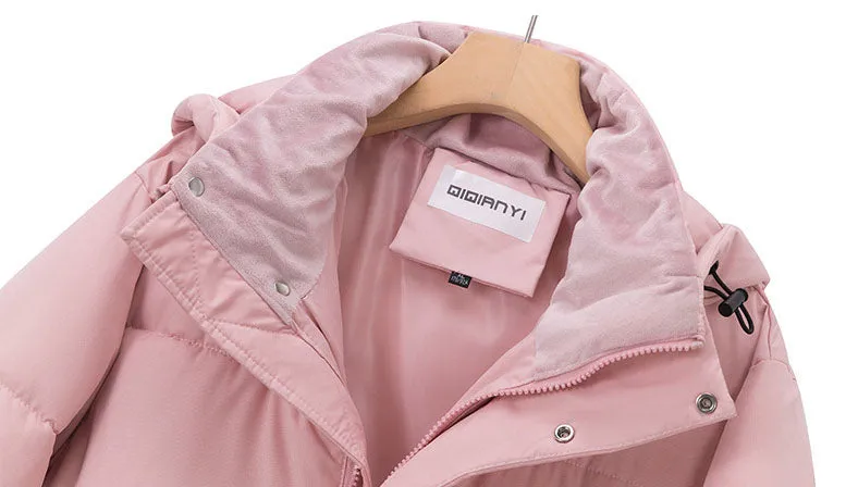 Windproof and Easy-to-Clean Solid Women's Puffer Coat