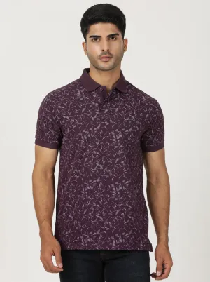 Wine Printed Slim Fit Polo T-Shirt | Greenfibre