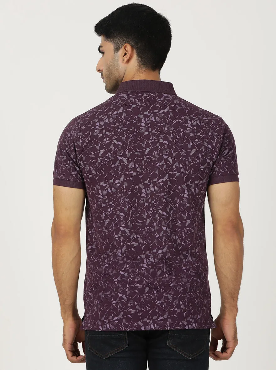 Wine Printed Slim Fit Polo T-Shirt | Greenfibre