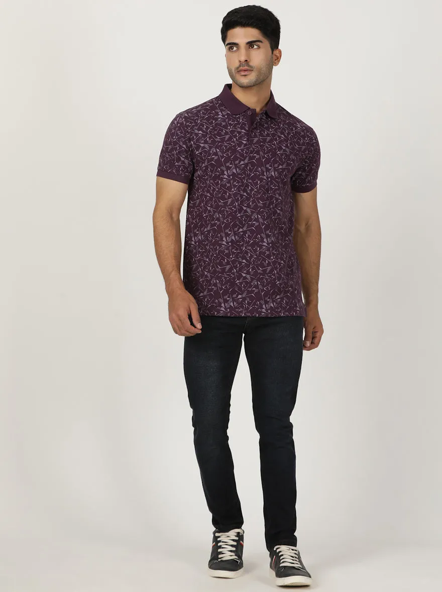 Wine Printed Slim Fit Polo T-Shirt | Greenfibre