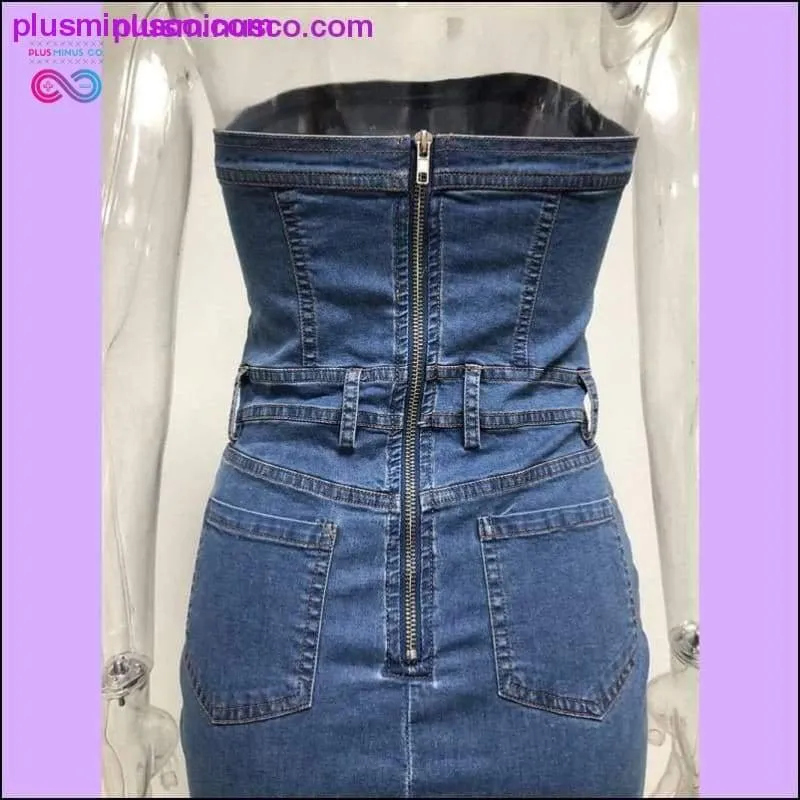 Women Denim Dress Slash Neck Strapless Elegant Bodycon Dress