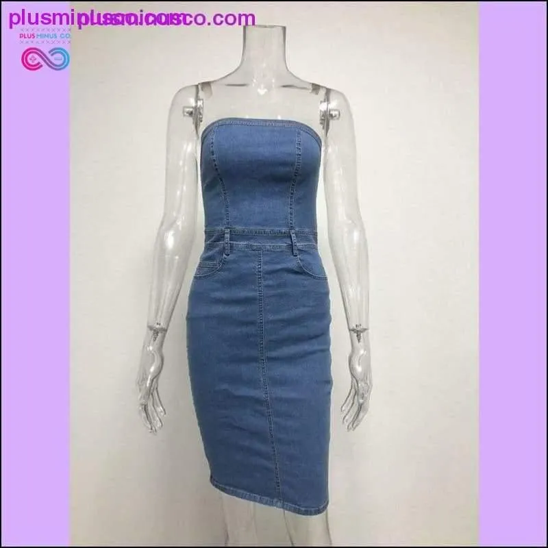 Women Denim Dress Slash Neck Strapless Elegant Bodycon Dress