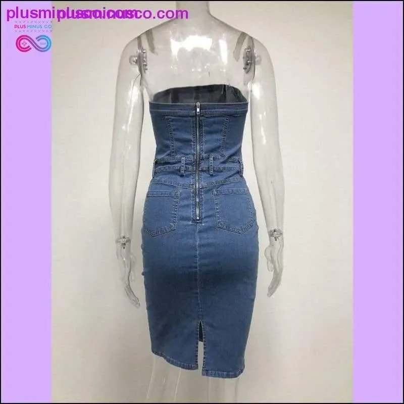 Women Denim Dress Slash Neck Strapless Elegant Bodycon Dress