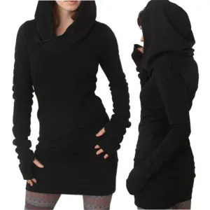 Women Long Sleeve Pure Color Hooded Hoodies Slim Fit Coat Mini Skirt women hoodies Long sweatshirt