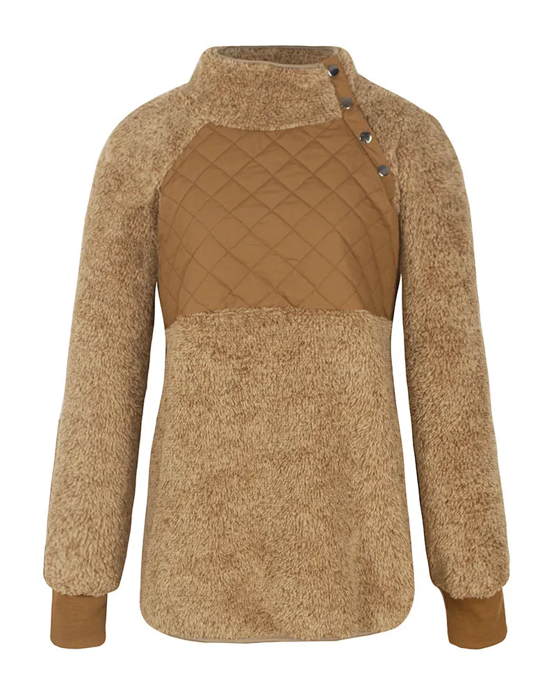 Women's High Collar Oblique Button Sweater Long Sleeve