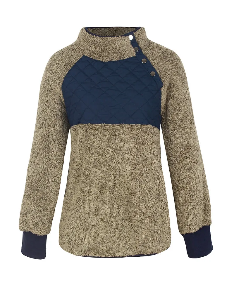 Women's High Collar Oblique Button Sweater Long Sleeve