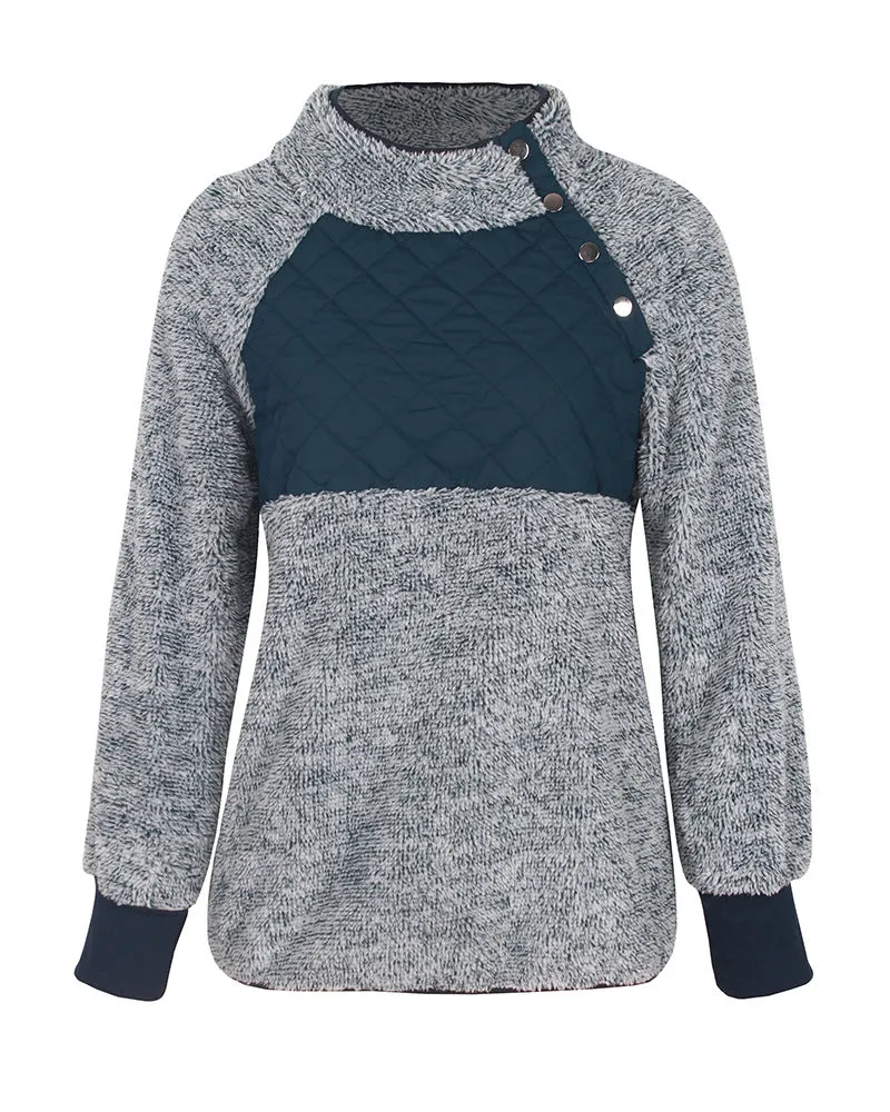 Women's High Collar Oblique Button Sweater Long Sleeve