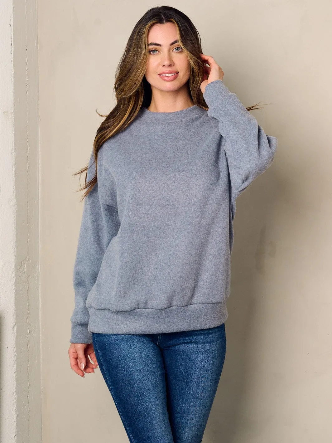 WOMEN'S LONG SLEEVE FUZZY PULLOVER SWEATER