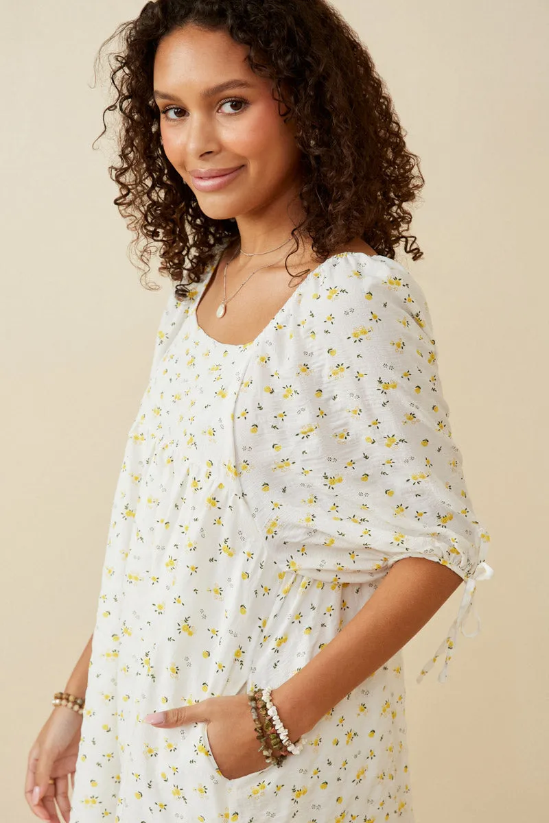 Womens Textured Ditsy Floral Square Neck Tie Sleeve Dress