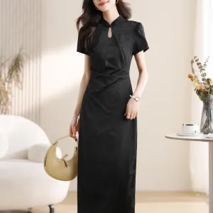 Women's Textured Print Maxi Qipao with Stunning Jacquard Design